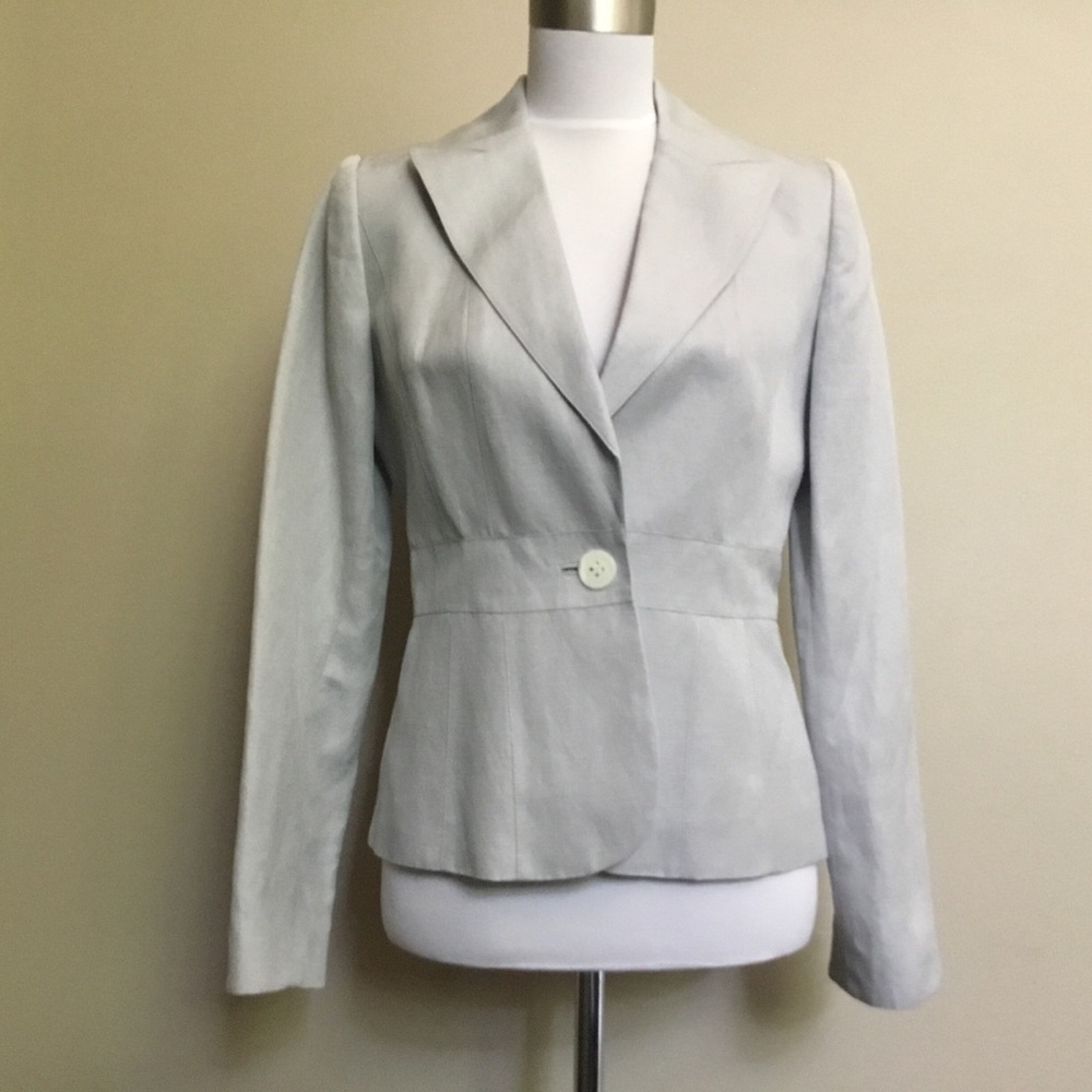 3/$15 ANN TAYLOR gray linen blend fitted blzer 0 XS